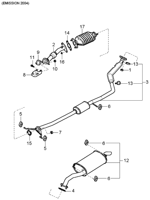 2001 Kia Rio Center Muffler Assembly Diagram for 28650FD200