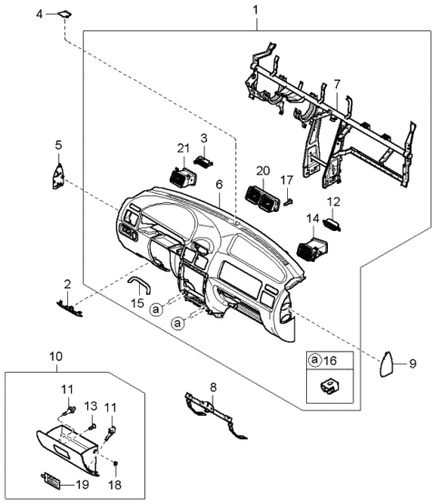 2004 Kia Rio Bracket Knee Pro Assembly Diagram for 84785FD000