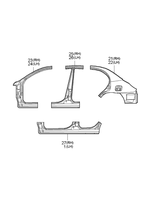 2001 Kia Rio Pillar-Front Outer, LH Diagram for 0K3YA71270A