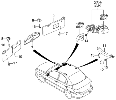 2003 Kia Rio Sunvisor Assembly Right Diagram for 1K32A6927006