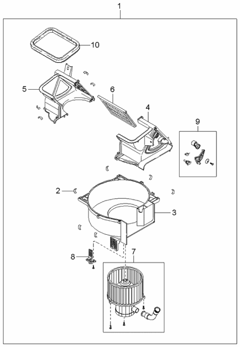 2000 Kia Rio Blower Unit Assembly Diagram for 0K30A61140D