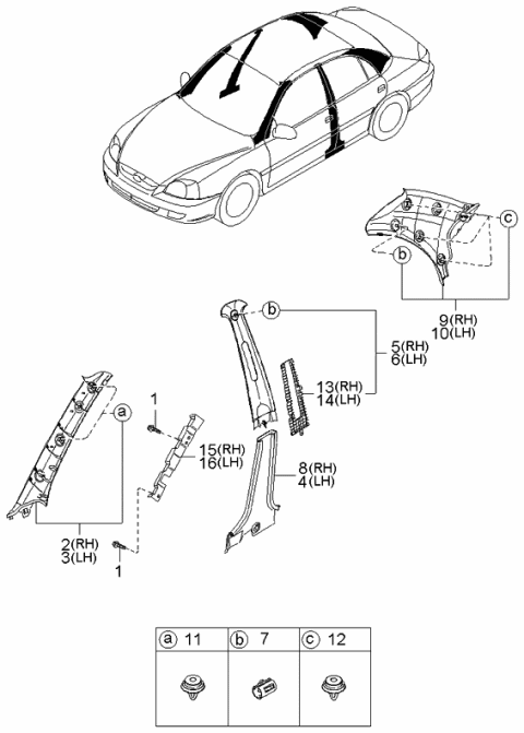 2003 Kia Rio Pillar Trims Diagram 2