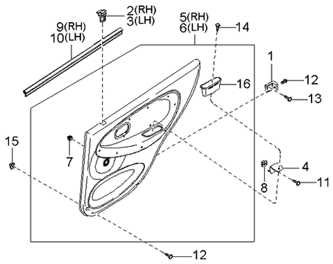 2002 Kia Rio Rear Door Trim & Related Parts Diagram 3