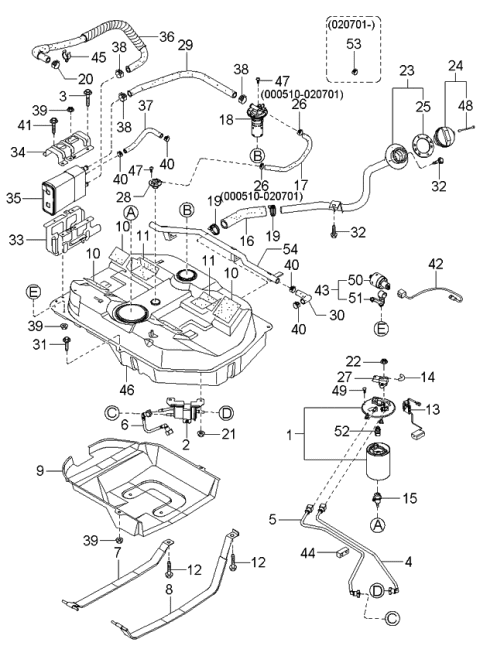 2001 Kia Rio Fuel Tank Assembly Diagram for 0K32A42110C