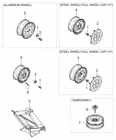 2001 Kia Rio Wheel Full Cap Diagram for 0K34D37170