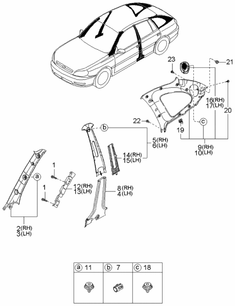 2004 Kia Rio Trim-B Pillar Up, R Diagram for 0K32A68210D06