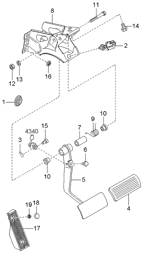 2005 Kia Rio Clutch & Brake Pedal Diagram 1