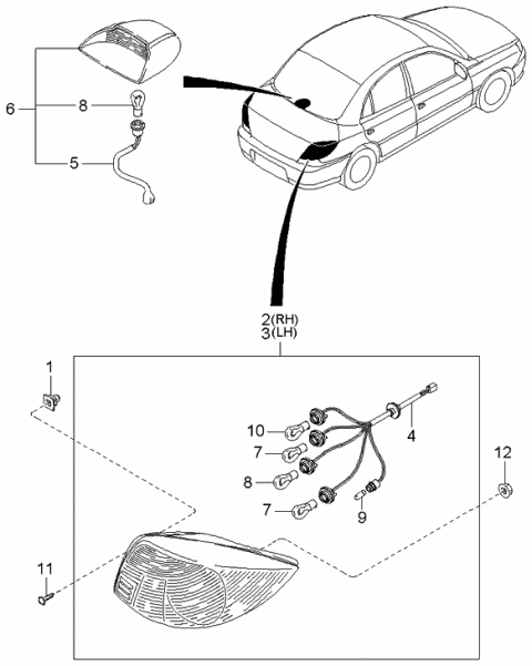 2005 Kia Rio Lamp-Rear Combination, RH Diagram for 0K32A51150