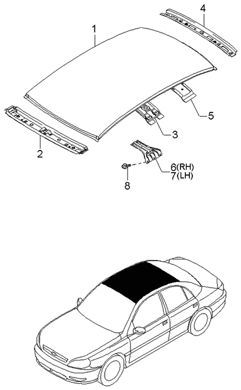 2002 Kia Rio Panel-Roof Diagram for 0K30A70601