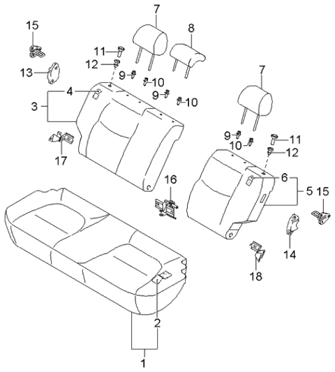 2003 Kia Rio Rear Seat Cushion Cover Diagram for 2K34G88201A788