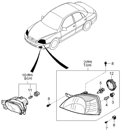2001 Kia Rio Driver Side Headlight Assembly Diagram for 92101FD030