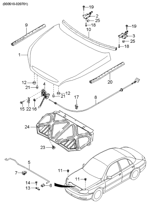 2004 Kia Rio Hood Diagram 1