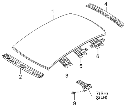 2002 Kia Rio Reinforcement Assembly-Roof Diagram for 0K30A70660A