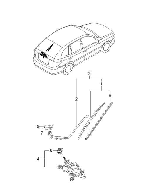 2003 Kia Rio Rear Windshield Wiper Arm Diagram for 0K34A67421