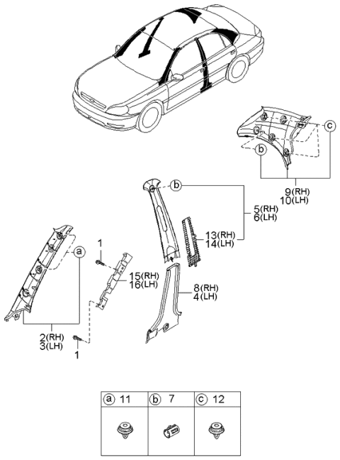 2000 Kia Rio Pillar Trims Diagram 1