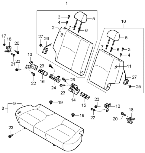 2000 Kia Rio Latch Assembly-Rear Seat Back Diagram for 89320FD191