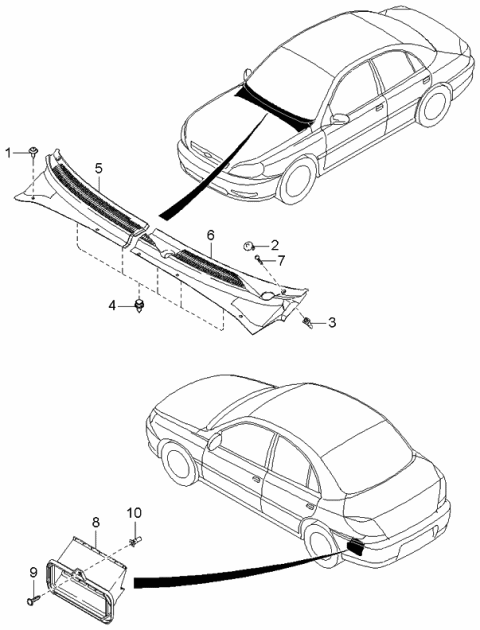 2002 Kia Rio Cowl Grilles Diagram