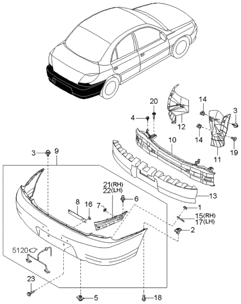 2002 Kia Rio Rear Bumper-Cover Assembly Diagram for 0K32B50220XX