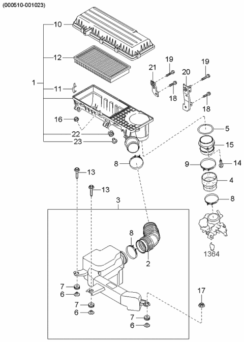 2003 Kia Rio Air Cleaner Diagram 1