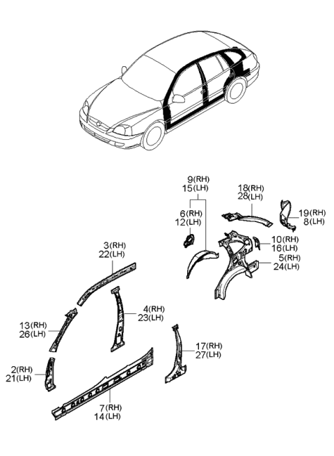 2004 Kia Rio Side Panels Diagram 4