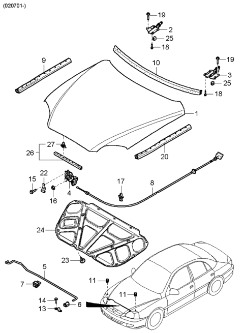 2004 Kia Rio Bracket-Release Cable Diagram for 0K2B156611