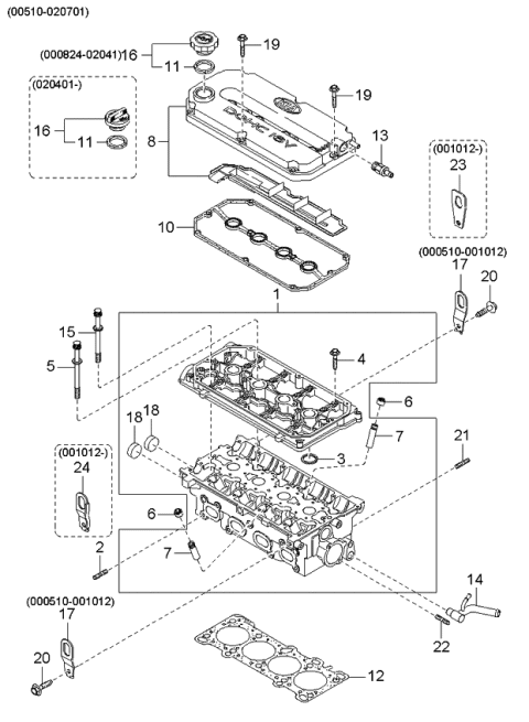 2002 Kia Rio Cylinder Head & Cover Diagram 1