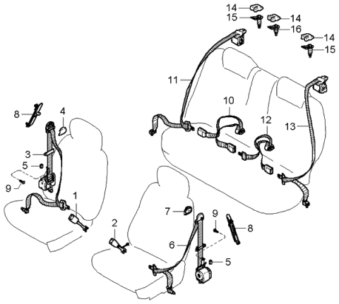 2005 Kia Rio Rear Seat Belt Buckle Assembly Left Diagram for 89830FD50008