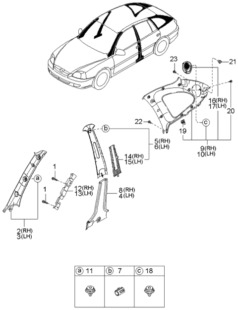 2001 Kia Rio Pillar Trims Diagram 3