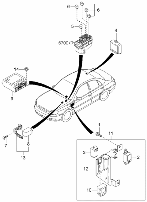 2001 Kia Rio Bracket-Relay Diagram for 0K30A67991E