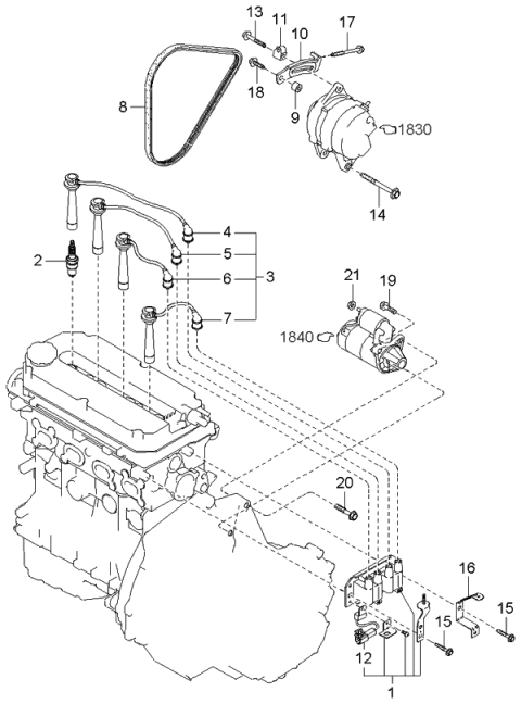 2002 Kia Rio Spark Plug Assembly Diagram for 1881411062