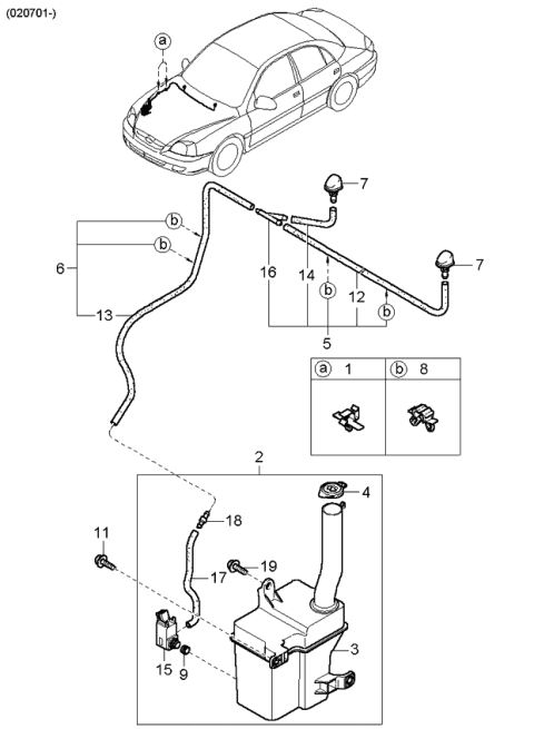 2003 Kia Rio Windshield Washer Tank Assembly Diagram for 0K30A67480C