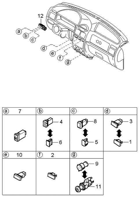 2004 Kia Rio Dashboard Switches Diagram 1