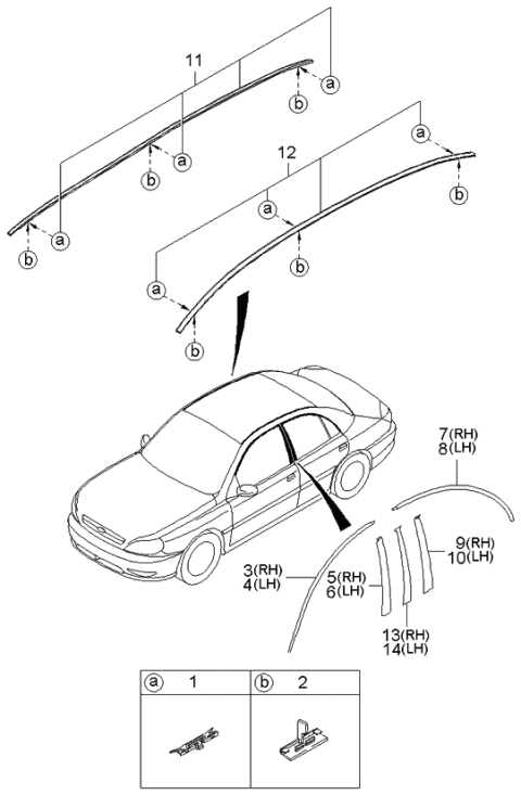 2005 Kia Rio Body Moulding Diagram 1