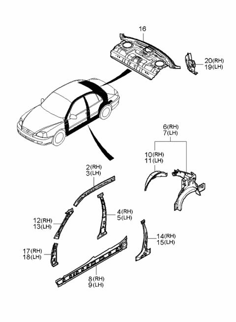 2003 Kia Rio Panel Assembly-Rear Combination L Diagram for 71575FD000