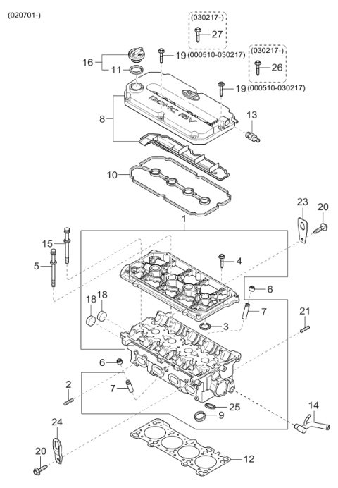 2002 Kia Rio Head Assembly-Cylinder Diagram for 221002X400