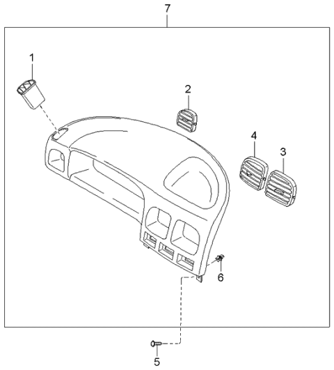 2001 Kia Rio Louver Assembly-Center,LH Diagram for 0K30A6492XB