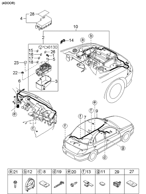 2003 Kia Rio Wiring Harness-Front & Rear Diagram 2