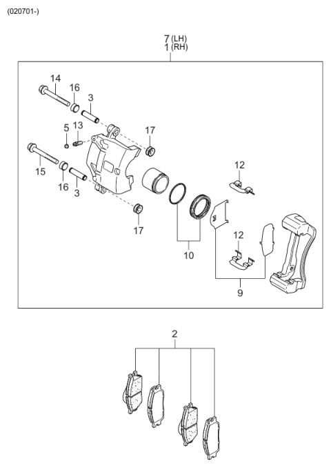 2004 Kia Rio Brake Mechanism-Front Diagram 2