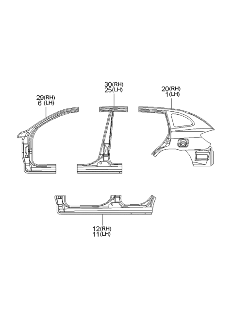 2001 Kia Rio Pillar-B Outer,RH Diagram for 0K3YB70281