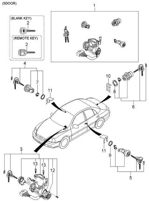 2000 Kia Rio Trunk Key Sub Set Diagram for 0K31W76930