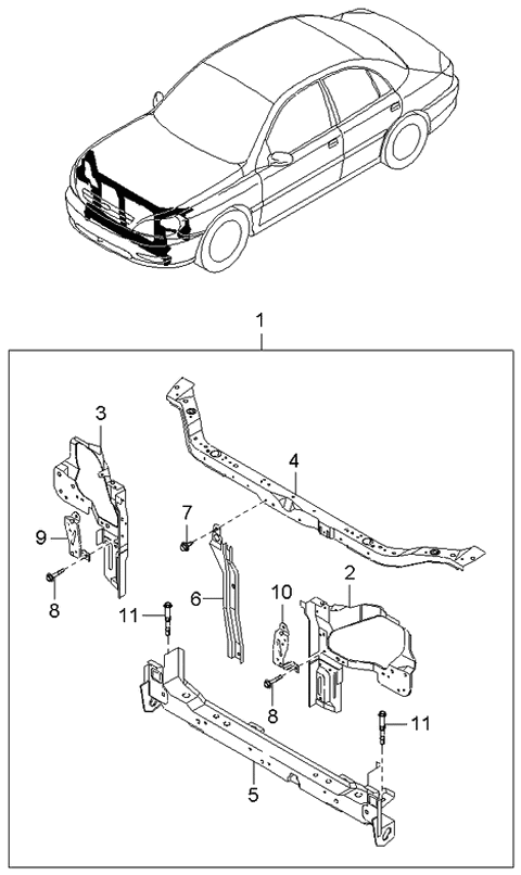 2000 Kia Rio Panel Assembly-Shroud Diagram for 0K32A53100C