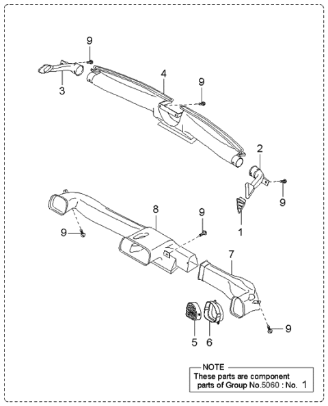 2000 Kia Rio Case-Louver,RH Diagram for 0K30A64732BT