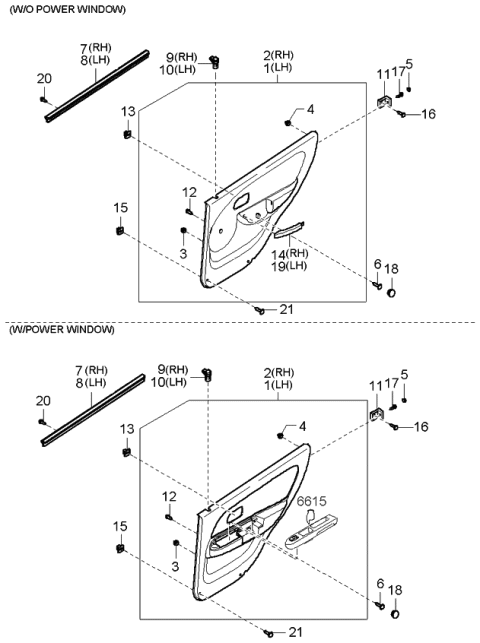 2000 Kia Rio Rear Door Trim & Related Parts Diagram 1