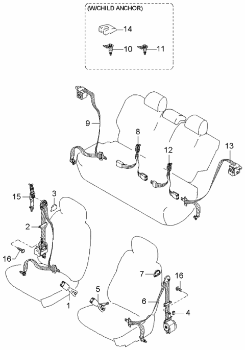 2000 Kia Rio Seat Belts Diagram 3