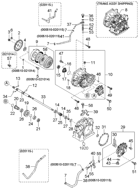 2001 Kia Rio Torque Converter, Oil Pump & Pipings Diagram