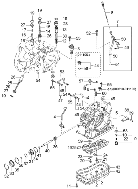 2005 Kia Rio Transmission Case & Main Control System Diagram