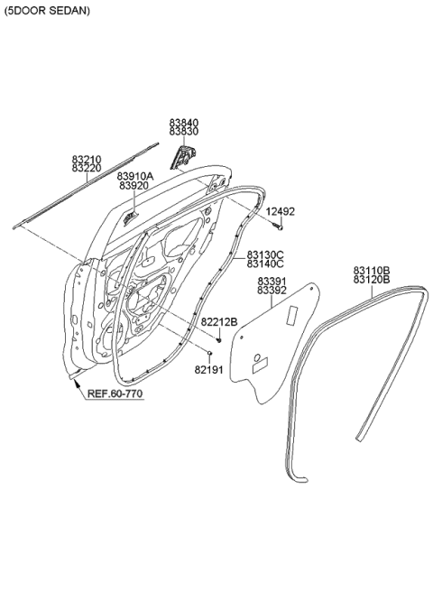 2012 Kia Rio WEATHERSTRIP Assembly-Rear Door Side Diagram for 831401W000