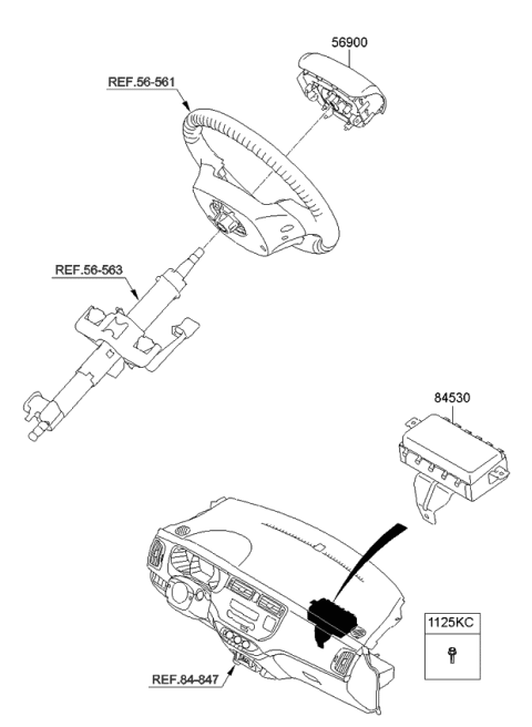 2012 Kia Rio Steering Wheel Air Bag Module Assembly Diagram for 569001W600HU