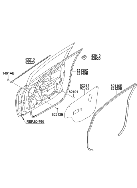 2015 Kia Rio WEATHERSTRIP Assembly-Front Door Side Diagram for 821301W000