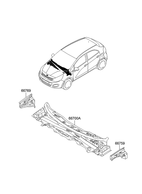 2013 Kia Rio Member-COWL Side Upper Diagram for 667581W010